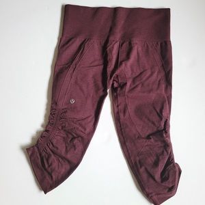 Lululemon Athletica In The Flow Crop Il Side Ribbed Ruched Yoga Pant Leggings